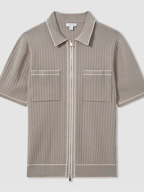 Reiss Christophe
Ribbed Dual Zip-Front Shirt in Stone